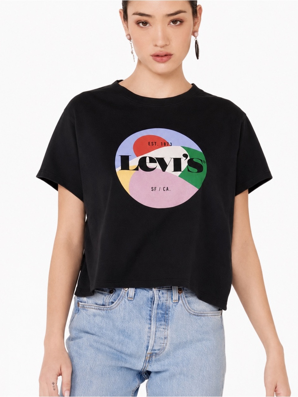 Levi's Black Graphic Crop Tee Rainbow Logo